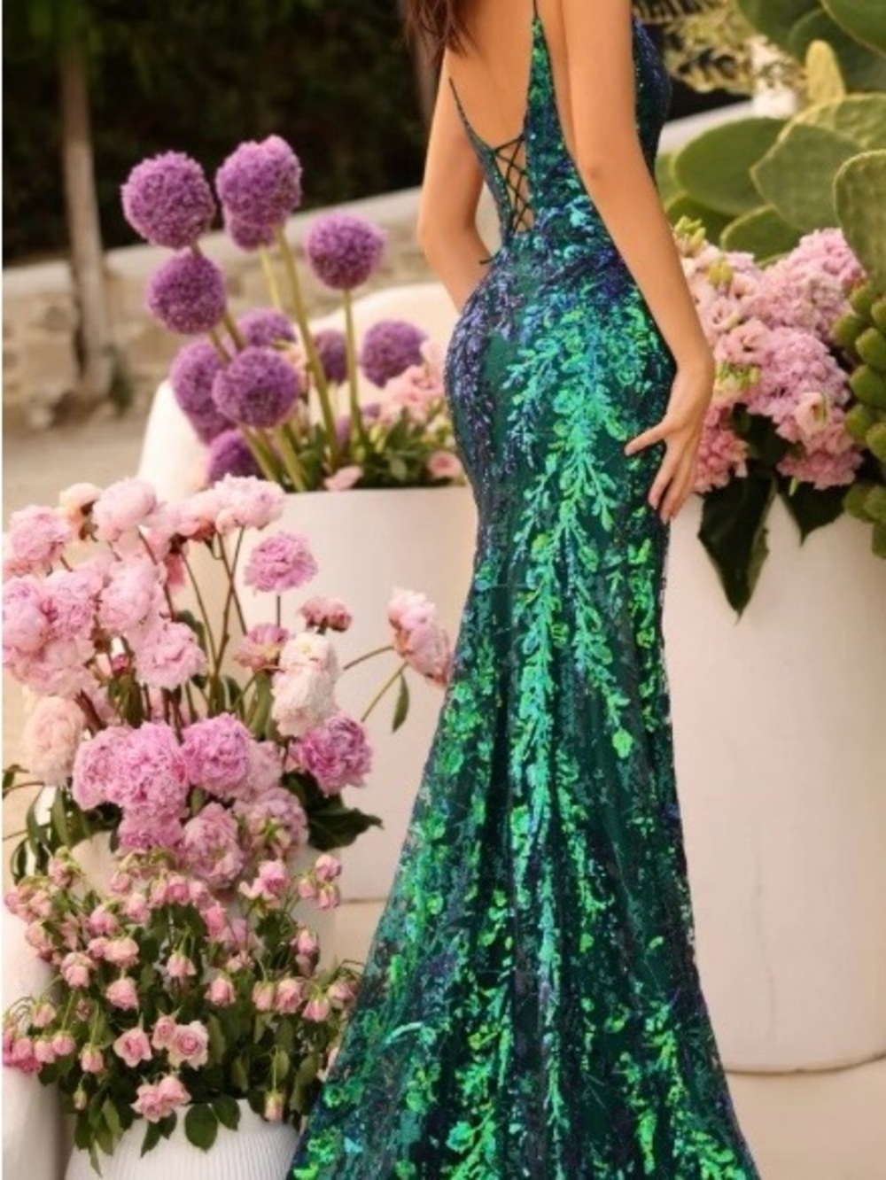 Amarra Emerald Green Sequin Mermaid Dress with Low Back (88758S524) - Picture 8 of 9